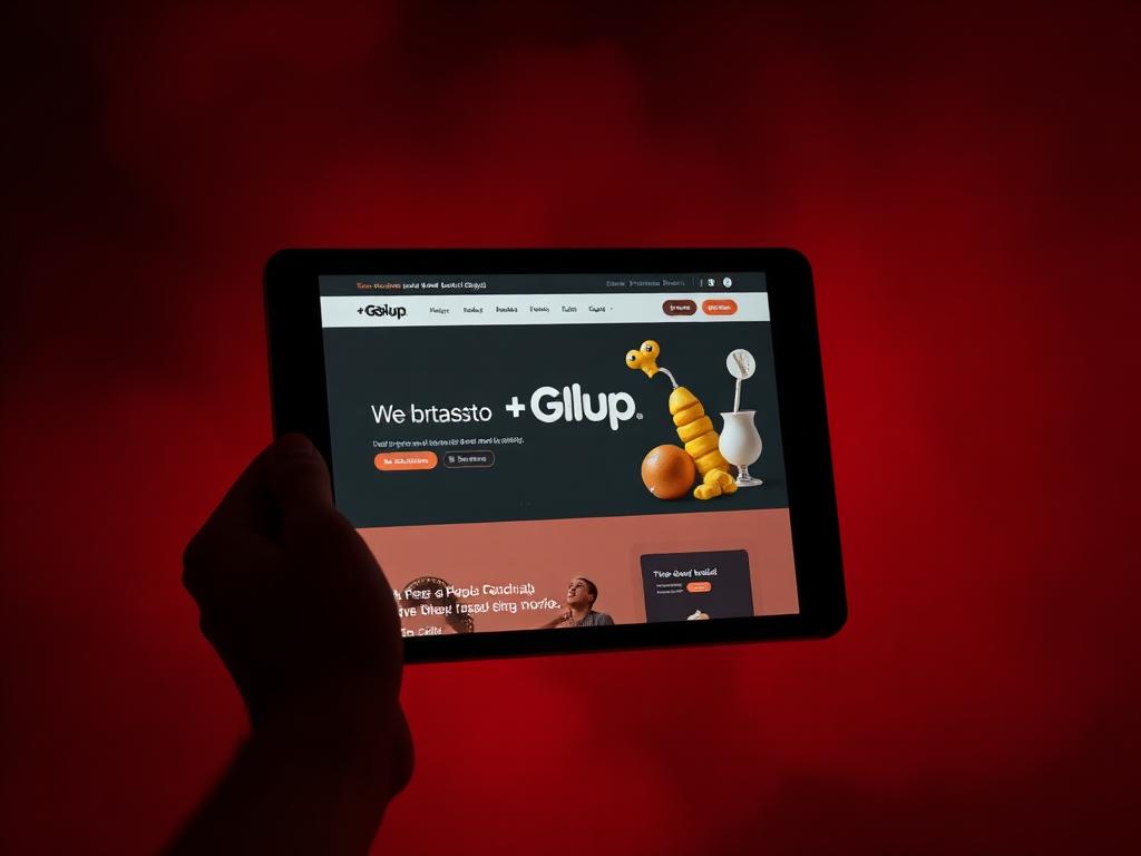 Web de +Glup! en una tablet con luz roja
